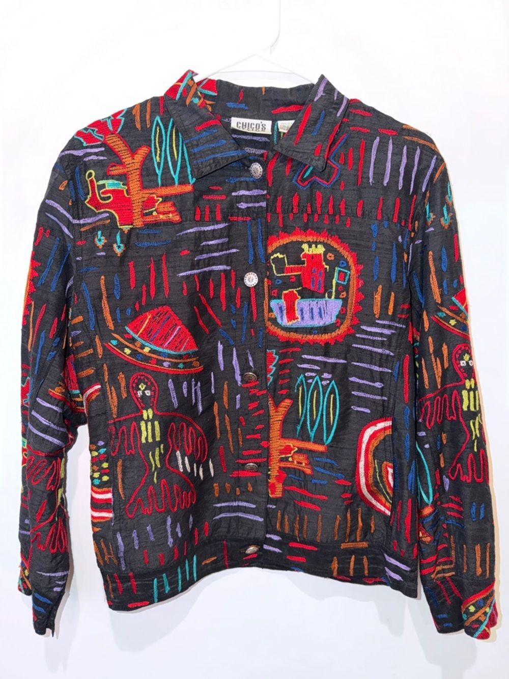 Chico’s Design Vintage Silk Embroidered Top Women’s Size 1